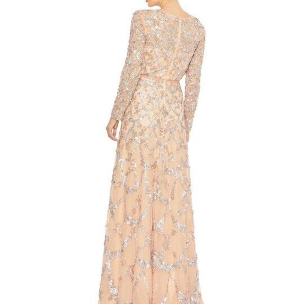 NWT MAC DUGGAL EMBELLISHED ILLUSION HIGH NECK LONG SLEEVED GOWN‎ BLUSH 12 5496 - Picture 3 of 8